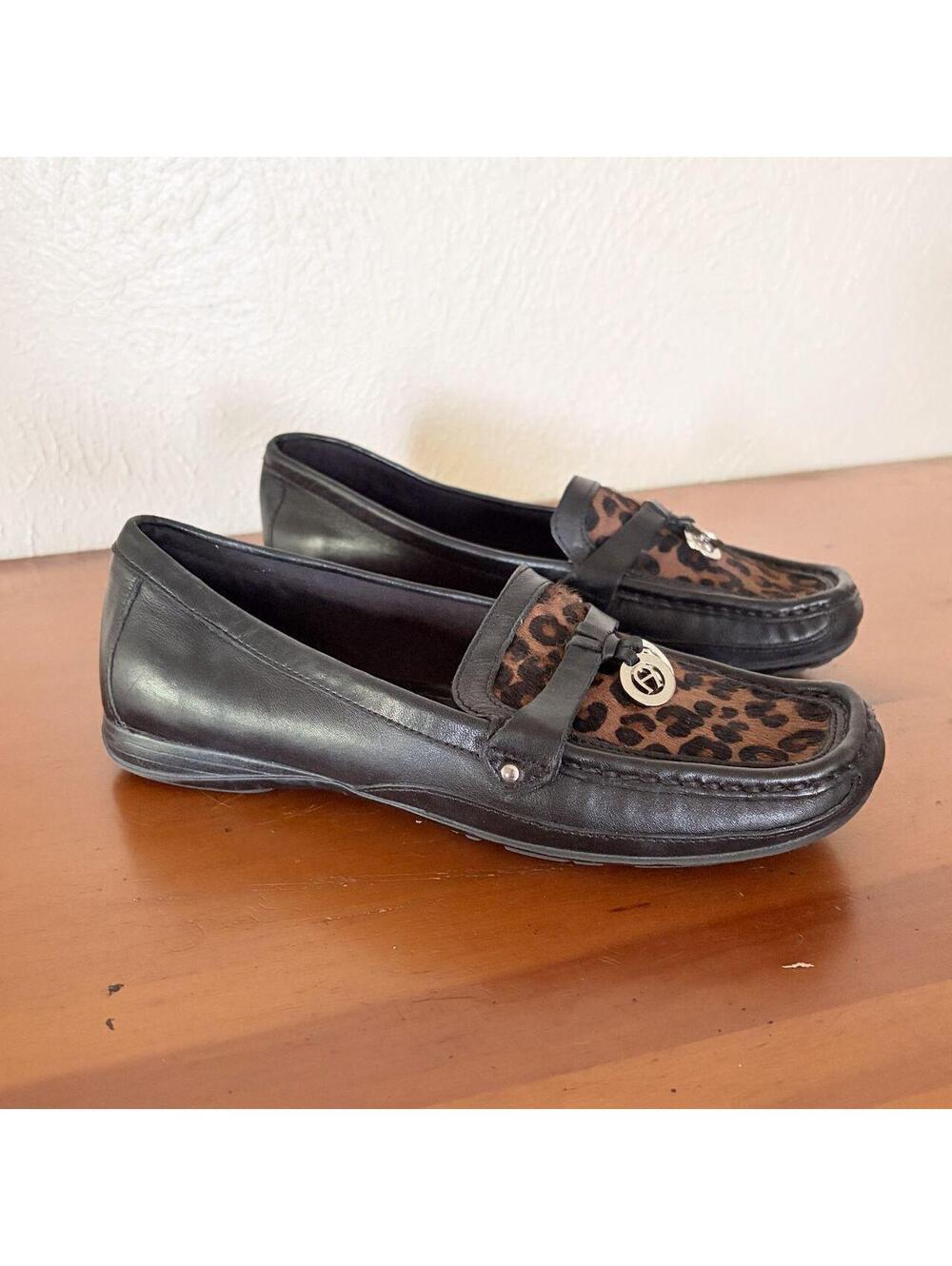 Leather Loafers Leopard Print Leather and Calf Hair Size 7